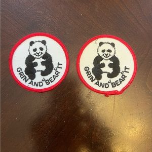 Vintage 1970’s Swiss Maid Quality Emblems Grin And “Bear” It Patch Set of 2